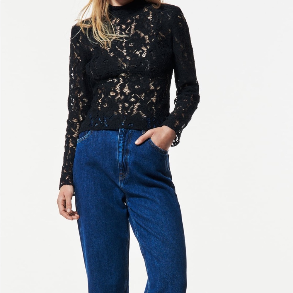 Zara black lace top with shoulder pads